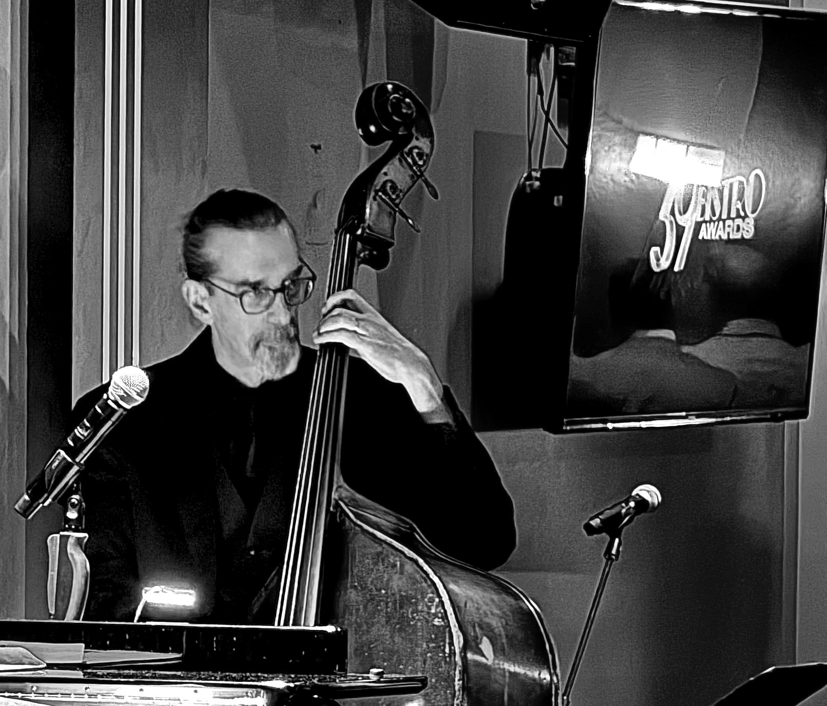 Ritt on upright bass in a red-lit club